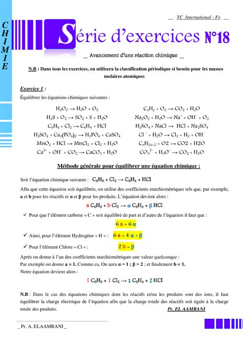 équilibrer des équations chimiques exercices 3ème