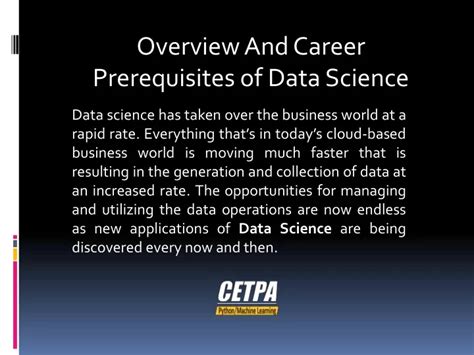 Ppt Overview And Career Prerequisites Of Data Science Training