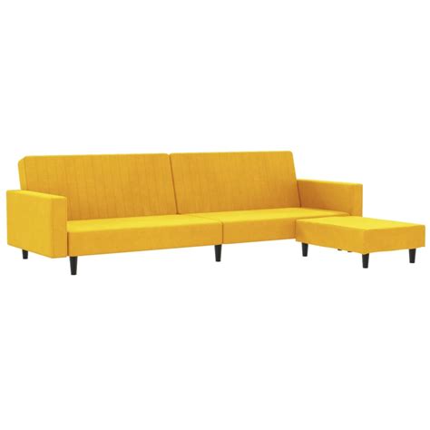 Qida Canap Lit Places Avec Repose Pied Jaune Velours Hb Aa