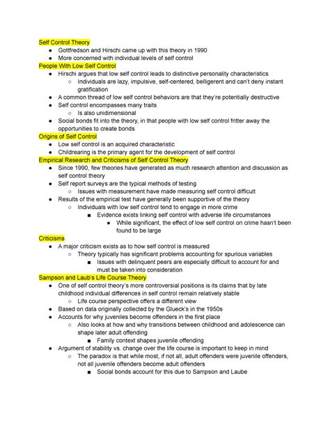 Criminological Theory Lec Notes Pt 23 Self Control Theory Gottfredson And Hirschi Came Up With