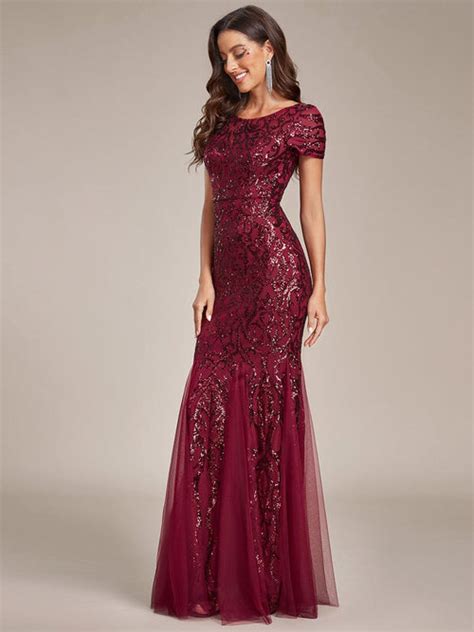 Shinning Round Neckline Mermaid Tulle Evening Dress With Sequin Ever