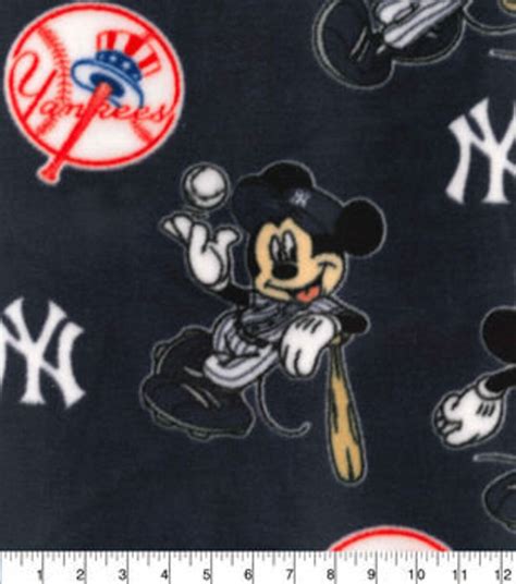 MLB NY New York Yankees Mickey Mouse Polyester FLEECE Fabric Per Yard