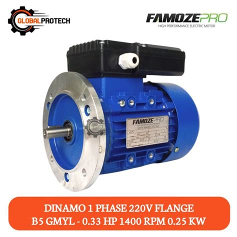 Jual Dinamo B5 Flange 0 33 HP 1400 RPM 1 Phase Famoze Pro 220V 0 25 KW