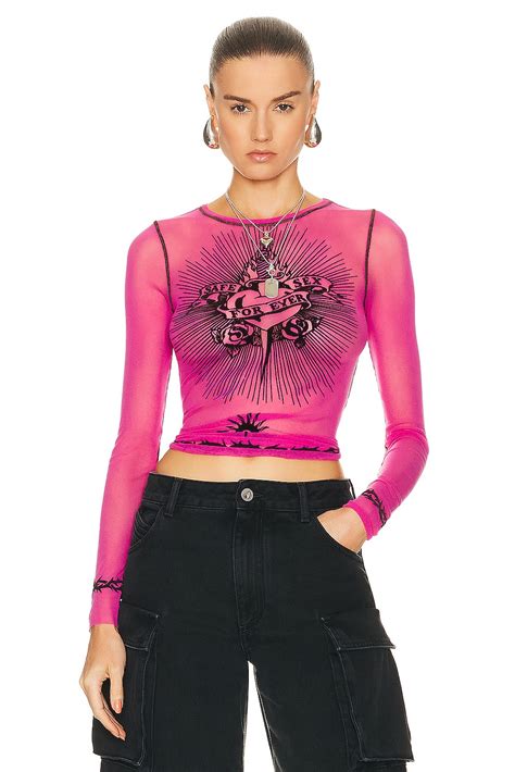 Jean Paul Gaultier Printed Safe Sex Tattoo Long Sleeve Crew Neck Top In