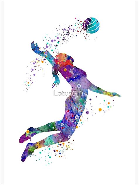 Volleyball Girl Watercolor Painting Art Print Sports Gifts Premium