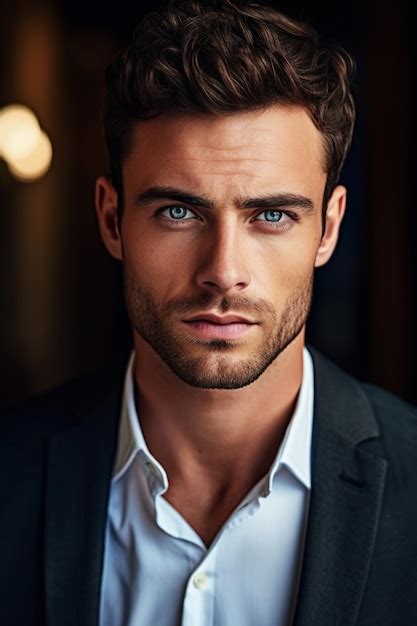 Un Homme Aux Yeux Bleus Et Une Chemise Blanche Photo Premium