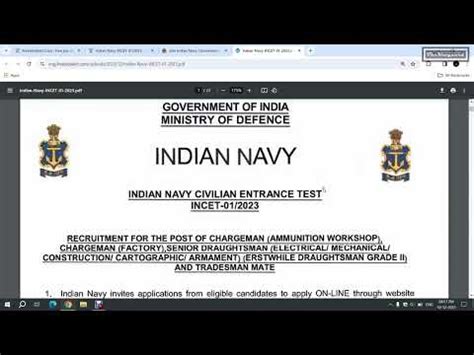 Job Indian Navy Incet Online Form Youtube