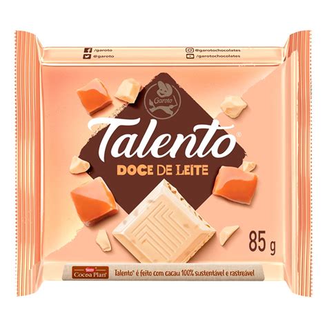 Tablete De Chocolate Talento Branco Doce De Leite 85g Garoto