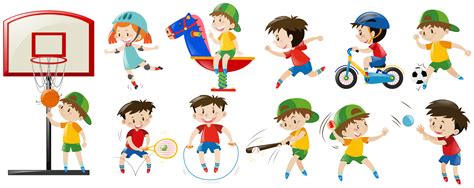Children playing different sports and game 369550 Vector Art at Vecteezy