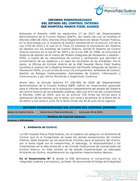 Pdf Informe Pormenorizado Del Estado Del Control Interno Política De