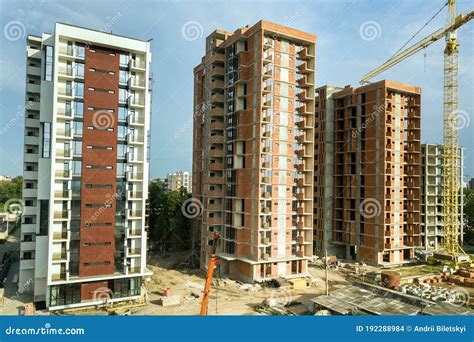 High Rise Residential Apartment Buildings And Tower Crane Under