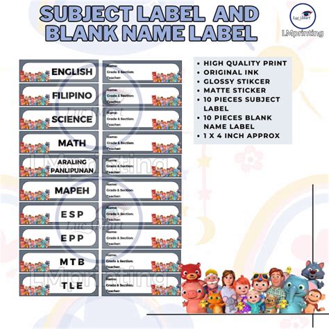 LUCSMART Fast Shipping COCOMELON THEMED STICKER LABEL AND NAME LABEL