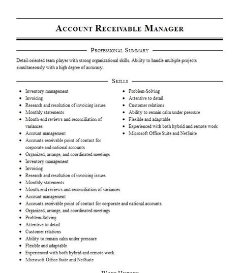 Account Receivable Manager Resume Example