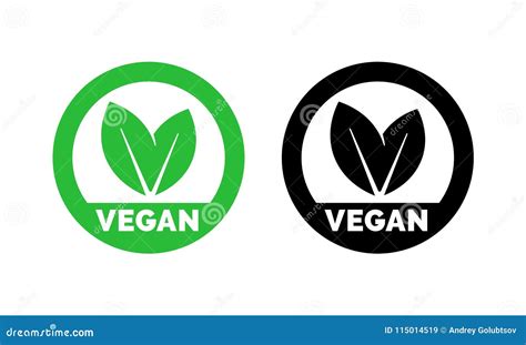 Vegan Label Vector Vegetarian Food Green Leaf Icon Stock Vector