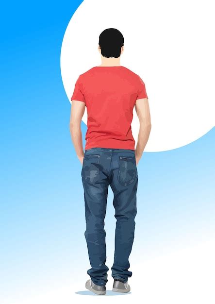 Premium Vector Young Man Standing Back View 3d Vector Illustration