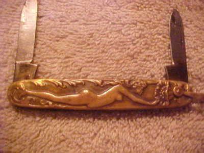 Antique Brass Naked Lady Blade Pocket Knife Beautiful Antique