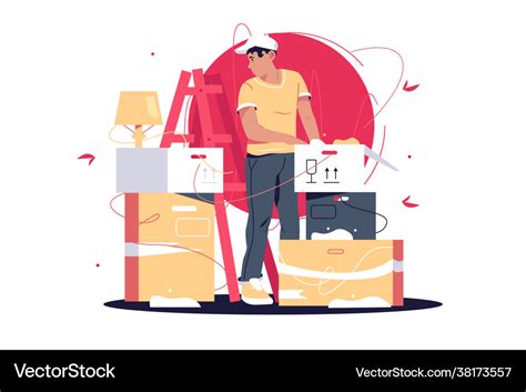 Man Unpacking Boxes After Moving Royalty Free Vector Image