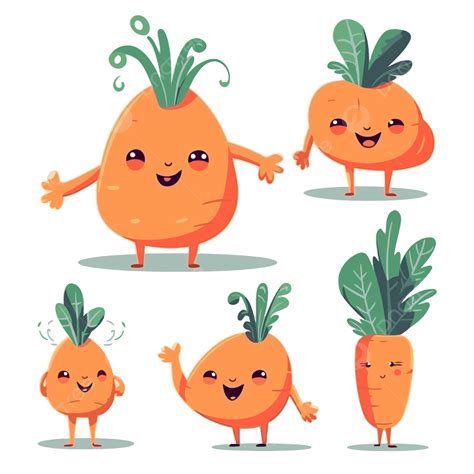 Carrot Clipart Carrot Cartoon Characters In Smiling And Happy Pose Vector Carrot Clipart