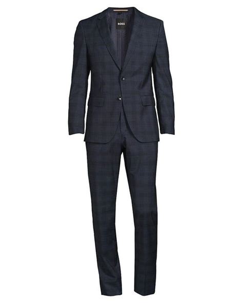 Boss By Hugo Boss H Huge Slim Fit Plaid Virgin Wool Suit In Blue For