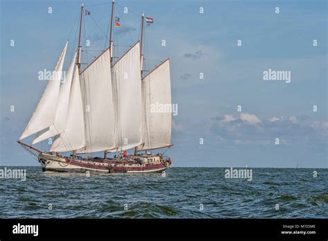 Beautiful Old Dutch Sailing Ship On The Ocean Stock Photo Alamy