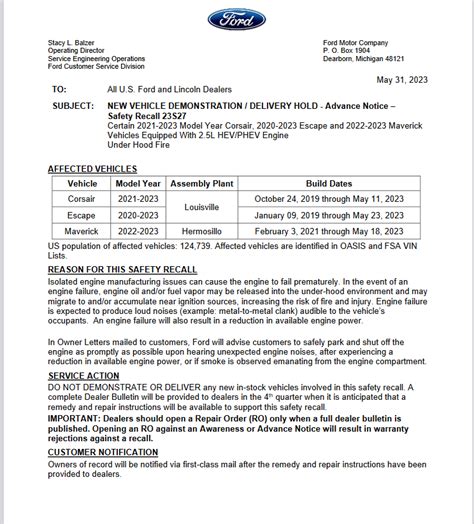 Recall 23s27 Underhood Fire Issue Date 2023 05 26 Page 5 2013 Ford Escape Forum