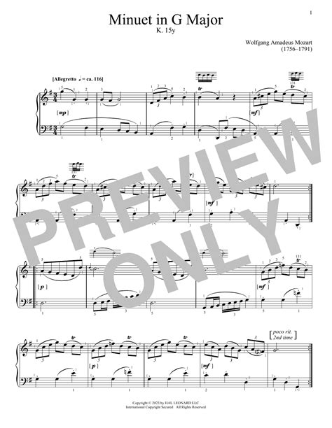 Minuet In G Major K Y By Wolfgang Amadeus Mozart Sheet Music For