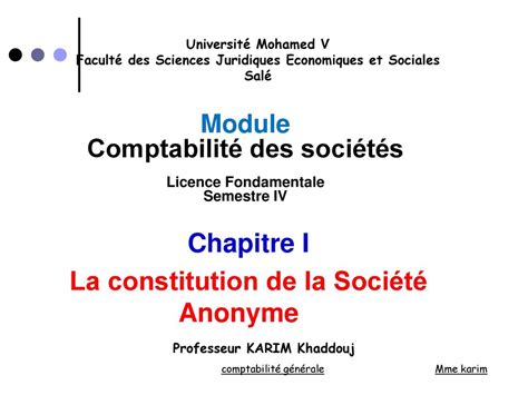 Module Comptabilité des sociétés Constitution des sociétés