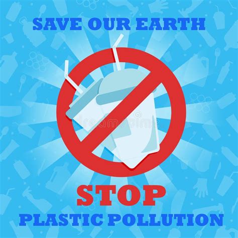 Stop Plastic Pollution Save Our Earth Banner With Red Prohibition