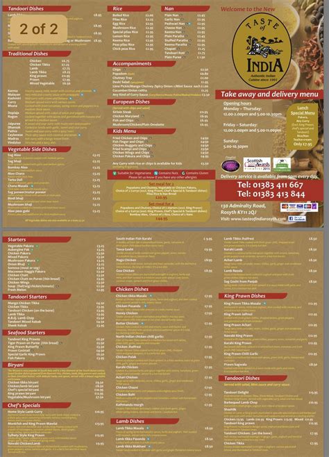 Menu At Taste Of India Rosyth Restaurant Dunfermline 130 Admiralty Rd