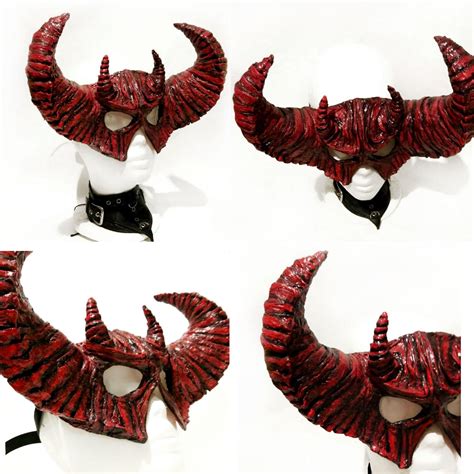 Ooak Devil Mask Red Devil Horned Mask Red Creepy Mask Mask Etsy