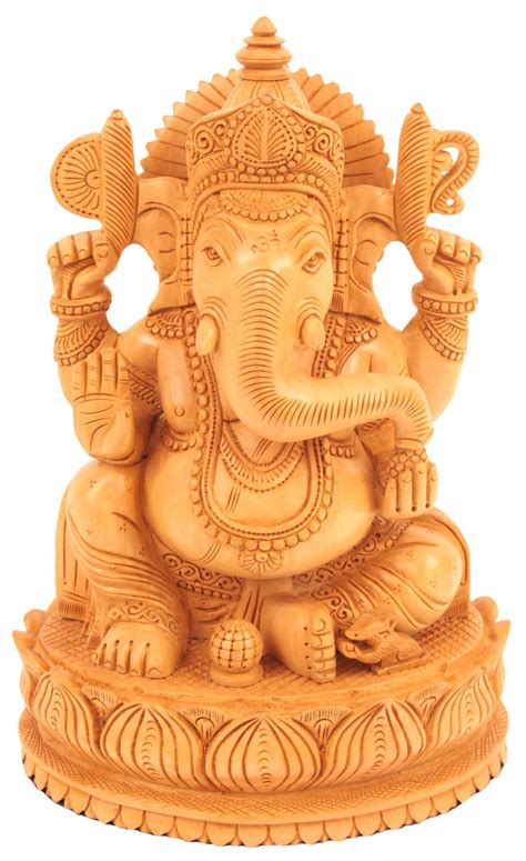 Buy Craftvatika Wooden Ganesh Statue Hand Carved Sitting On Mouse