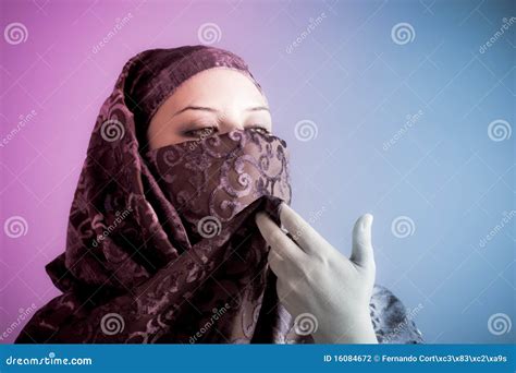 Arab Veiled Woman Dressed Lit With Two Lights Stock Photo Image Of