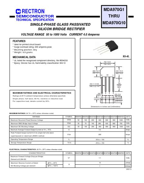 MDA970G3 Rectron RECTIFIER Hoja de datos Ficha técnica Distribuidor