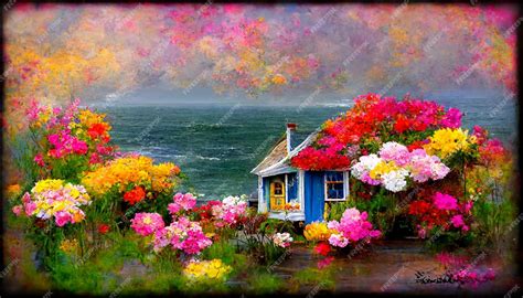 Premium AI Image | A painting of a house by the sea