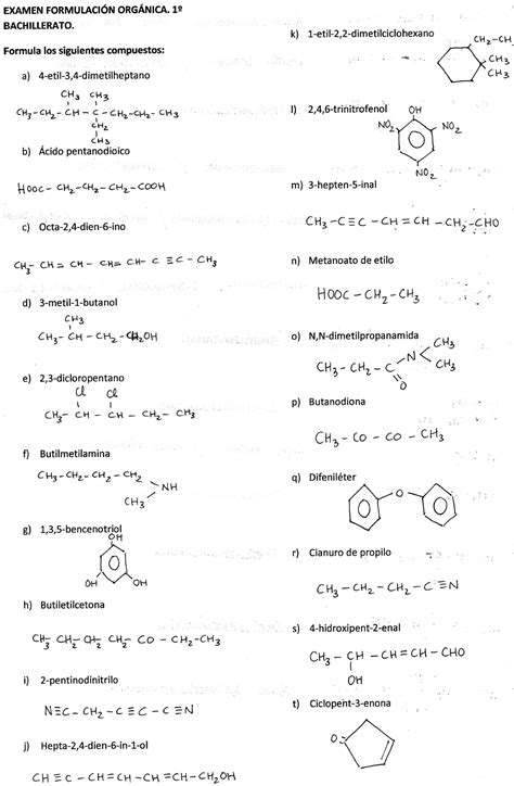 Formulación Orgánica 1º Bachillerato Ejercicios Resueltos Exámenes de