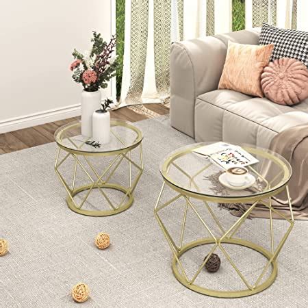 Amazon HOOBRO Round Coffee Table Set Of 2 Gold Coffee End Table