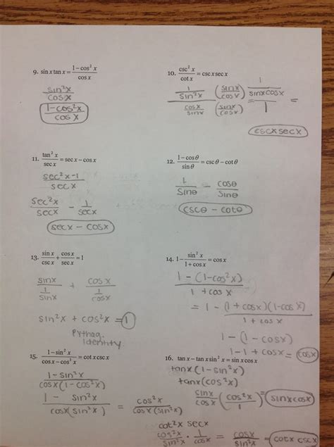 Proving Identities Worksheets With Answers