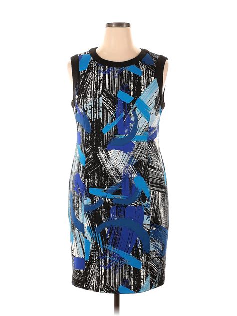 Vince Camuto Graphic Paint Splatter Print Blue Cocktail Dress Size 14