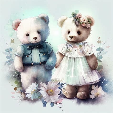 Premium Ai Image Illustration Two Teddy Bear Sitting Together In