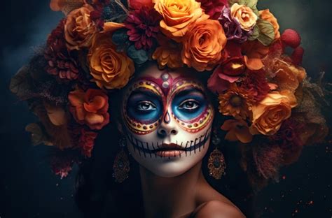 Free Photo Portrait Of A Woman With Sugar Skull Makeup Over Dark