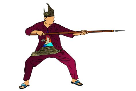 Icon Of Malay Warrior Doing Step Martial Art Using Spear As Weapon