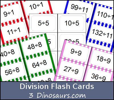 Division Flash Cards With Numbers In Them