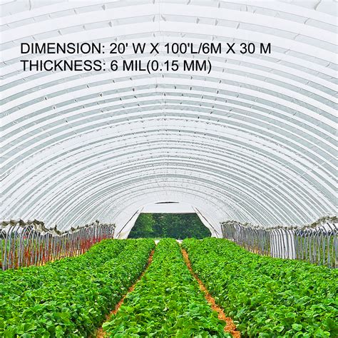 VEVOR Greenhouse Film 20 x 100 ft, Greenhouse Polyethylene Film 6 Mil Thickness, Greenhouse ...