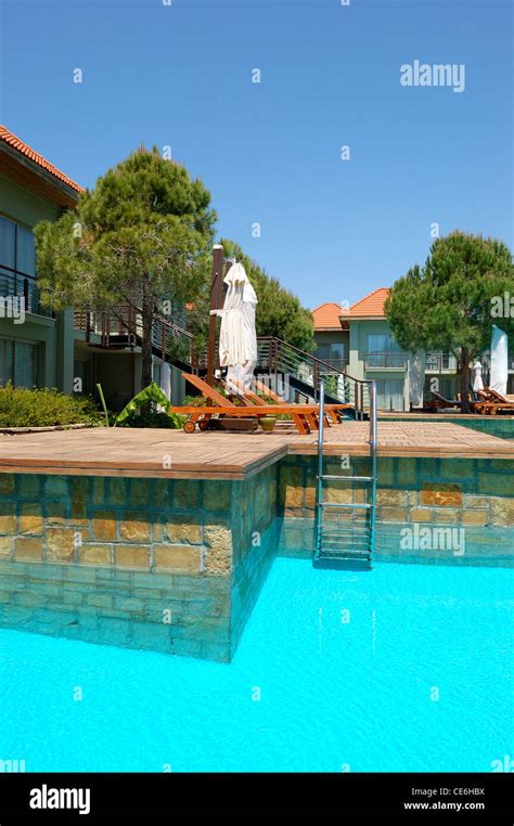 Luxury villas and swimming pool at popular hotel, Antalya, Turkey Stock ...