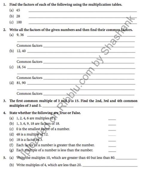 Factors And Multiples Worksheets For Class 4