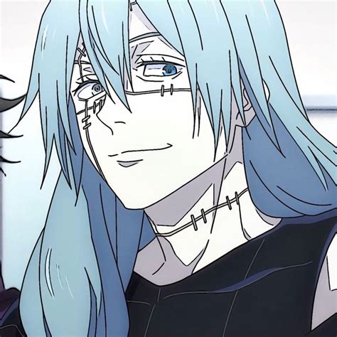 An Anime Character With Blue Hair And Glasses