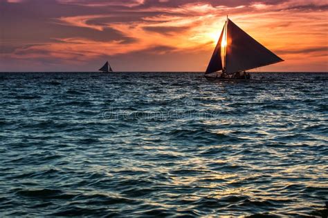 Sailboat Sunset Over the Ocean Water Stock Image - Image of sailboat ...