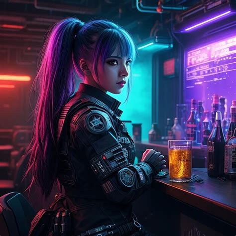 Premium AI Image | megapolis cyberpunk girl neon lights