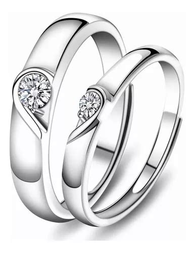 Anillos De Promesa Ajustables Para Pareja Plata 925 Corazon