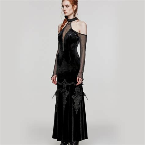 Long Punk Rave Halterneck Dress In Mermaid Line Boudoir Noir